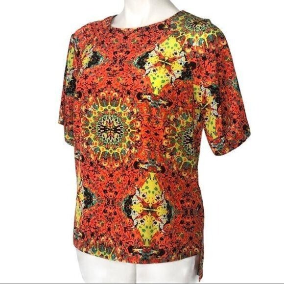 Kut From The Kloth NWT Kaleidoscope Print Short Sleeve Top S Bright Multicolor - Picture 7 of 10